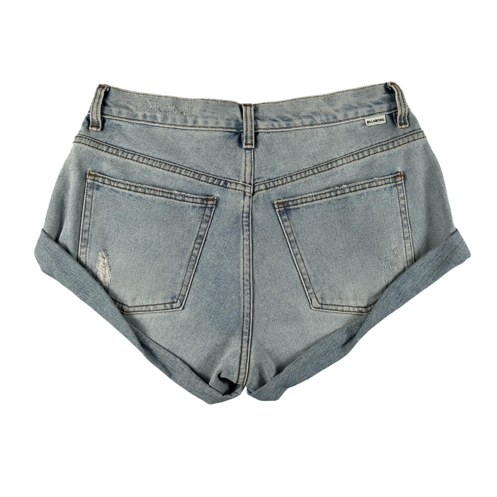 Billabong Shorts Womens 26 Blue Denim Distressed Cuffed Button Fly Hot Pants